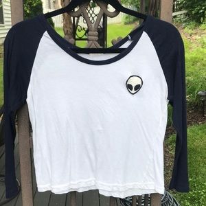 baseball tee with embroidered alien